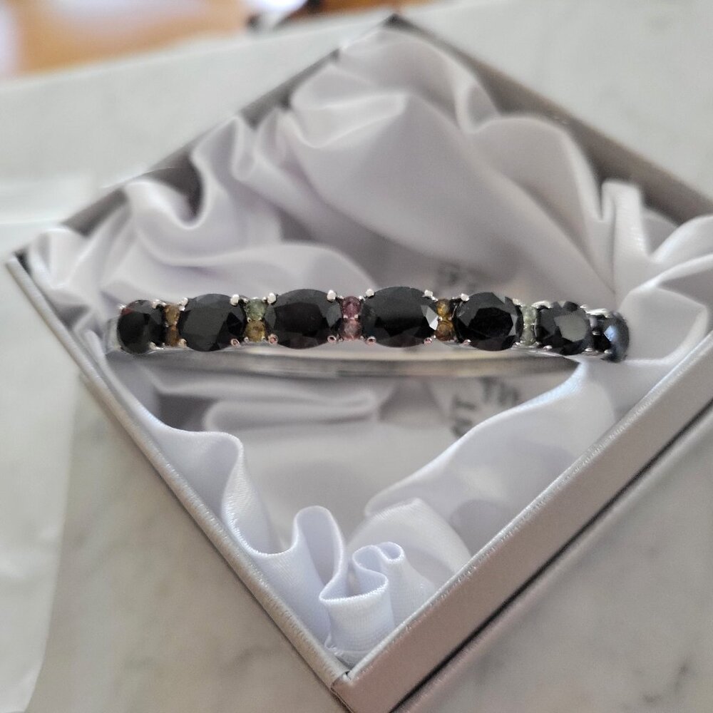 Midnight Sapphire and Multi-Tourmaline Bangle Bracelet in Stainless Steel.